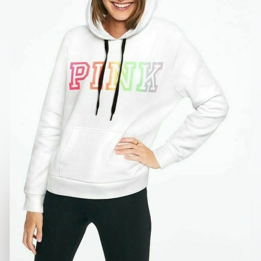 Victoria’s Secret PINK Ombre Rainbow Perfect Hoodie White Large NWOT